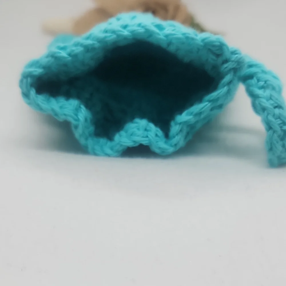 Handmade Turquoise Crochet Pouch Soap Sack Bag , Eco-Friendly 100% Cotton